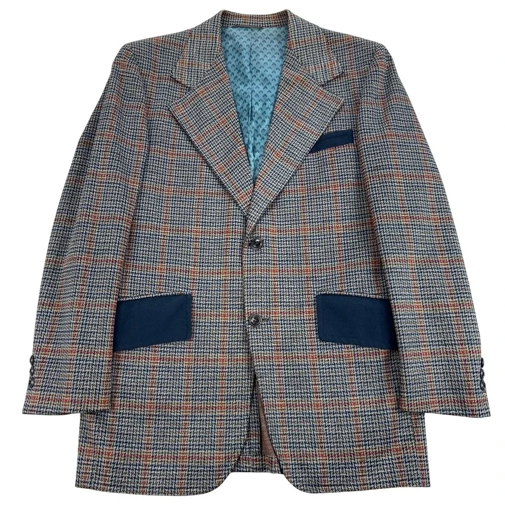 Vintage Towncraft Blazer Mens 38R Gray Plaid Wool Tweed Sport Coat Retro USA